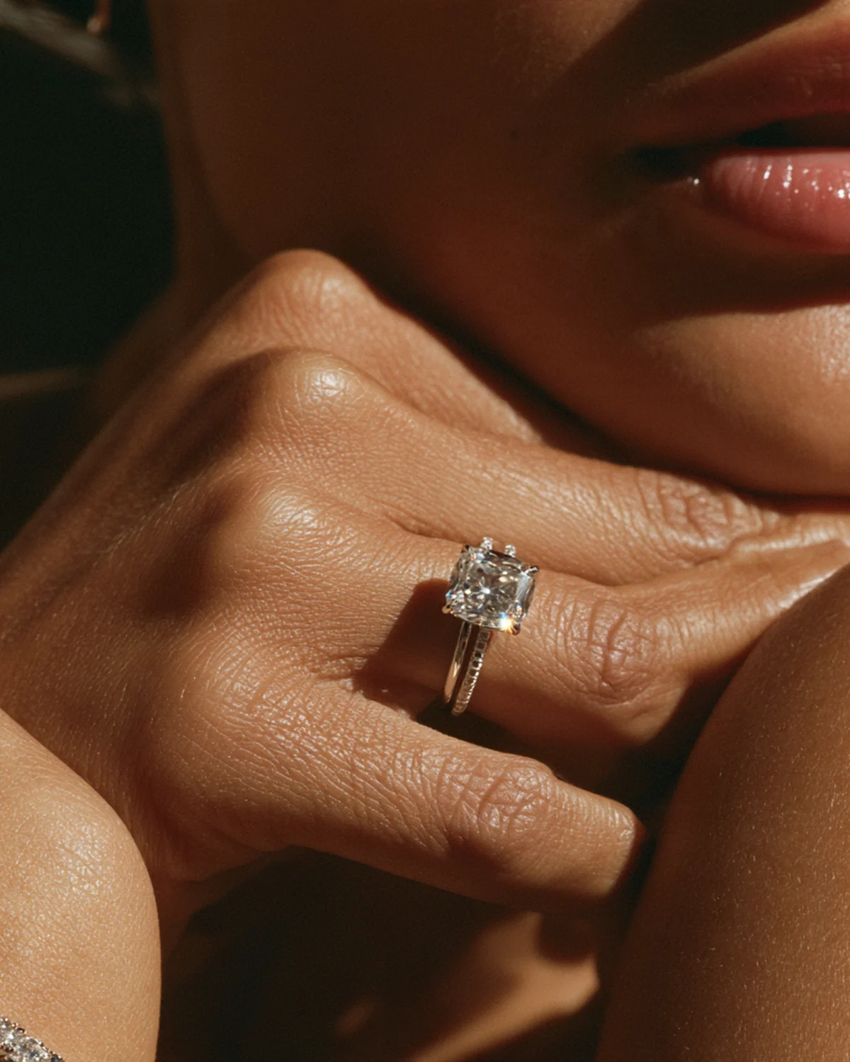 Twin Stone pear and marquise moissanite ring worn on the hand